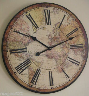23.5″ Large World Map Clock ~ Decorative Wall Decor