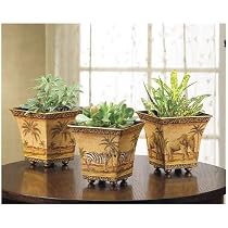 3 GARDEN POTS SAFARI SCENES FLOWER TIN PLANTER PLANT