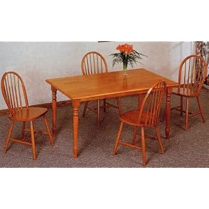 5pc Farm House Oak Finish Wood Dining Table and Chairs Set by