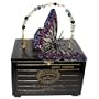 ArtisanStreet's Cigar Box Purse Features Sparkly Removable Butterfly Backed In Ultrasuede. Elegant Butterfly Can Be Worn As Pin. Swing Handle Is Hand Woven From Brass Wire And Vintage Beads. Limited Edition.