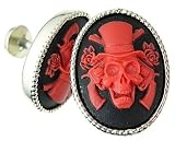 Red Skull Guns & Roses Top Hat Pewter Cameo Cufflinks