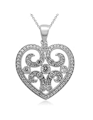 Jewelili Created White Sapphire Heart Pendant in Sterling Silver - 18" Chain