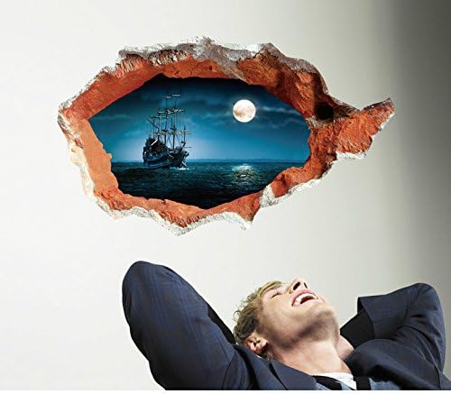 Sucis 3D Wall Peace Night Sailing Removable Mural Wall Stickers Wall Decal for Home Decor