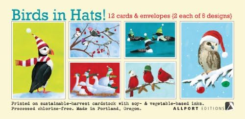 Birds in Hats - Box of 12 Holiday Cards and Envelopes
