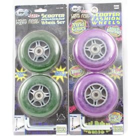Set of 4 Liquid Metal Scooter Replacement RAZOR Wheels w/ Allen wrench (2 Green & 2 Purple)