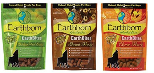 Earthborn Holistic EarthBites Grain-Free Gluten-Free Natural Moist Dog Treats 3 Flavor Variety Bundle 7.5 Oz. Ea (3-Flavor)