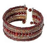 Wood Base Natural Tone Beaded Cuff Bracelet