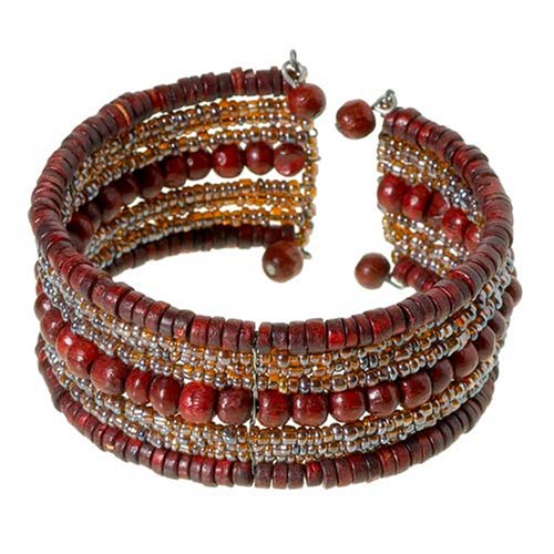 Wood Base Natural Tone Beaded Cuff Bracelet