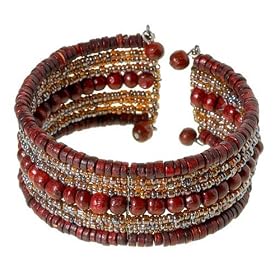 Wood Base Natural Tone Beaded Cuff Bracelet