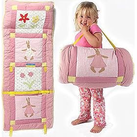 Bunnies and Flowers - Girls Sleeping Slumber Bag - Pink Nap Roll by 