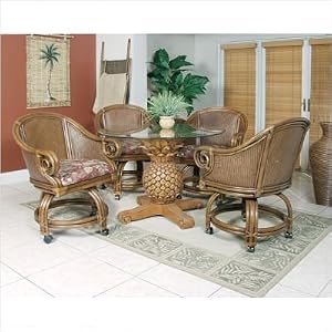Sunset Reef Indoor Rattan Caster Chair Fabric: Banana Bay Chili