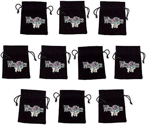 10 Medium 3" x 4" Black Velour Pouches with Drawstrings by Wiz Dice