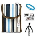 (Blue Rainbow Candy Stripes) Nylon Camera Carrying Case with Lushly Interio ....