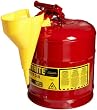Justrite 7150110 Type I Galvanized Steel Safety Can with Funnel, 5 Gallons Capacity, Red