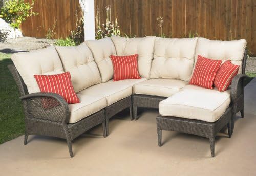 Mission Hills Laguna 6-Piece Patio Sectional Seating, Wicker, Dark Brown/Light Sand, Sunbrella cushions