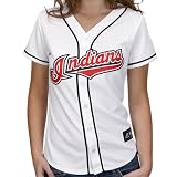 MLB Cleveland Indians Women's Short Sleeve 5 Button Synthetic Replica Jersey (White, Medium)