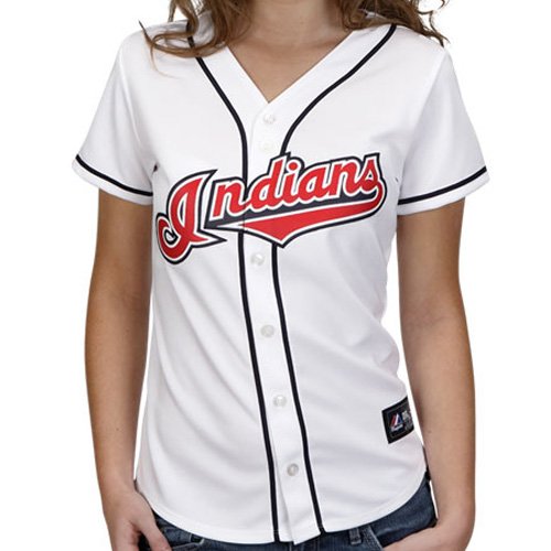 MLB Cleveland Indians Women's Short Sleeve 5 Button Synthetic Replica Jersey (White, Medium)