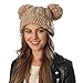 Simonetta Women's Handcrafted Soft Chunky Knitted Double Pom Pom Beanie Hat with Hair Tie.