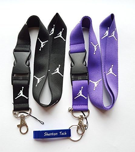 2PCS Michael Jordan Jumpman Logo Keychain Holder Mobile Phone MP3 Lanyard (Black and Purple) by Shelton Tech