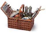 Posh Handcrafted 2-Person Woven Willow & Wood Picnic Basket Set w/ Accessories