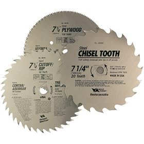 Vermont American 26406 3 Blade 7-1 4-Inch 40 Tooth Saw Blade, 7-1 4-Inch 20 Tooth Ripping Blade,... by Vermont American