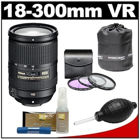 Nikon 18-300mm f/3.5-5.6G VR DX ED AF-S Nikkor-Zoom Lens with 3 (UV/FLD/CPL) Filters + Lens Pouch + Accessory Kit for D3100, D3200, D5100 & D7000 Digital SLR Cameras