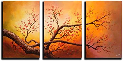 Ode-Rin Hand Painted Mordern Oil Paintings Taste Of Love Plum Flower Splice 3-piece Wall Decoration(12x18Inchx3pcs)