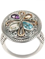 14k Gold Flash Sterling Silver Two Tone Multi-Color Pear-Shape Etruscan Ring