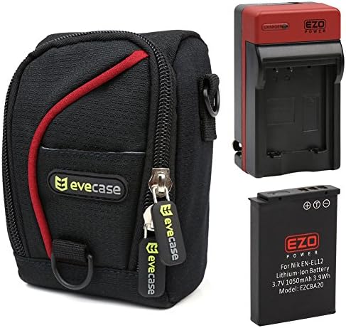 EZOPower EN-EL12 Battery and Charge Kit + Compact Camera Case for Nikon COOLPIX A900, AW130, AW120, AW110, AW100, S9900, S9700, S9600, S9500 S9400, S9300, S9200, S9050, S6300, S800c, S31 Digital Camera