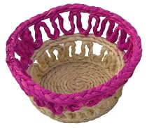 Hand Crafted Rural Decorative Tableware Fruit Basket Bin Pink in Sisal Natural Fiber Like Jute