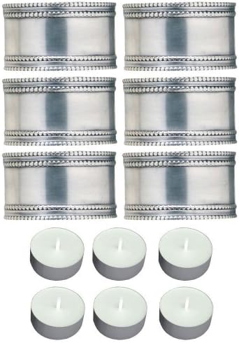 Park Design 947-75S Beaded Pewter Napkin Rings Set of 6 with 6-Pack of Tea Candles
