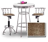 Chrome Bar Table & 2 Chrome Adjustable 24"-29" Cheetah Animal Print Fabric  ....