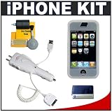 CTA Skin Case (White) + CTA Multifunctional 4 Way Home & Car Charger + Accessory Kit for Apple iPhone
