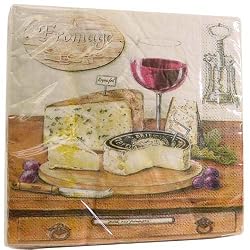 3 Pack of French Wine, Cheese, Themes Pack of 20 Luncheon Napkins