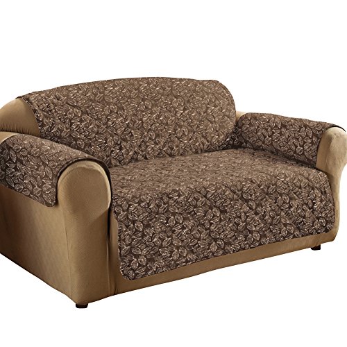 Collections Etc Quilted Leaves Furniture Slip Cover, Loveseat, Chocolate