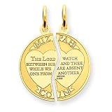 14k Yellow Gold Solid Mizpah Charm.14k 18 Gold Plated Steel Chain