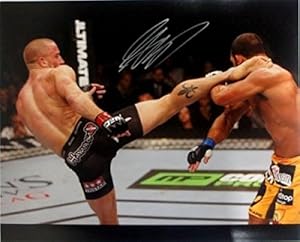 Georges St-Pierre GSP Signed MMA UFC 16x20 Hendricks Leg Kick Photo SI - Autographed UFC Photos
