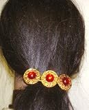 Three Red Pearl Gold Buttons on French Barrette Hair Clip for Women and Teens