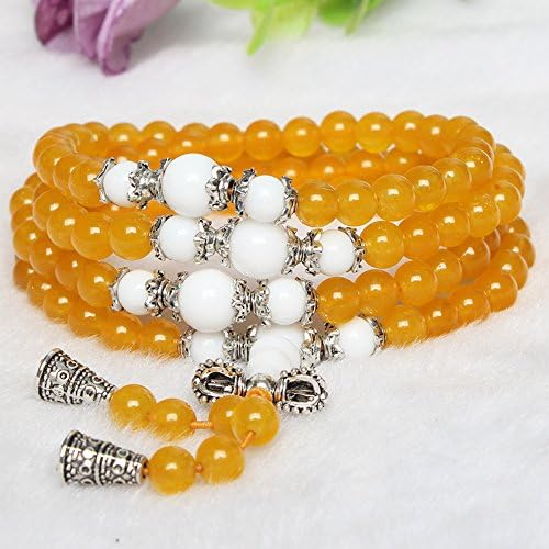 Natural crystal agate chalcedony multicolor 108 beads add Tibetan silver beads Men and women bracelet (Topaz pulp add white jade)