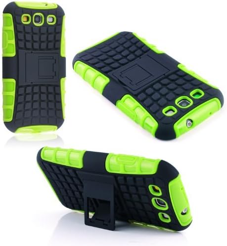Magic Global Gadgets - New Green Heavy Duty Armour Triple Defender Tough Shockproof With Stand Hard Case Cover For Samsung Galaxy S3 S 3 SIII i9300 With Screen Guard & Stylus