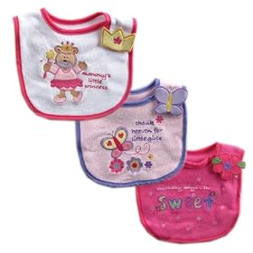 Luvable Friends 3-Pack Side-Closure, Applique & Embroidery Baby Bibs, Girl SetLuvable Friends 3-Pack Side-Closure, Applique and Embroidery Baby Bibs