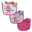 Luvable Friends 3-Pack Side-Closure, Applique & Embroidery Baby Bibs, Girl Set