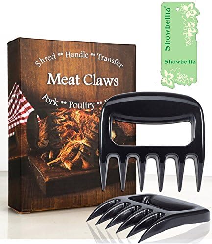 Showbellia 2016 Latest Update Version Strongest Heavy-duty BBQ Meat Claws Forks Pulled Pork Shredder Claws Handler (1 Pair, Black) - FDA Approved Grill Barbecue Paws - Carving Food