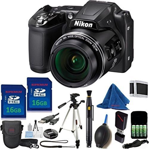Nikon COOLPIX L840 Digital Camera (WHITE BOX) Optical Zoom (Black) DBPREMIUM Bundle + DBPREMIUM Starter Kit + 2pcs DBPREMIUM 16GB Memory + Battery Pack + Cap Keeper + Tripod + Case + 16pc Kit