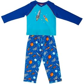 Mini ZZZ Space Knit Top/ Flannel Pant Pyjamas (Aqua/ Blue, 6 - 9 Months)