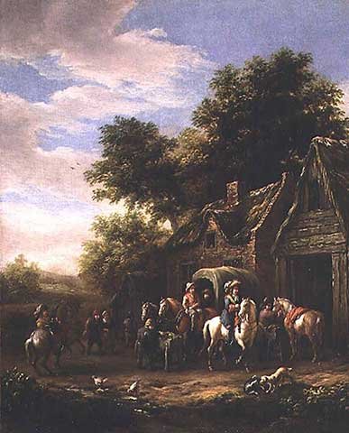 Cover image : Kunstreproduktion: Barend Gael, Landscape with travellers beside a cottage, 37 x 46