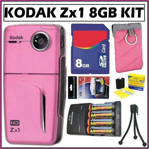 Kodak Zx1 HD Pocket Video Camera in Pink + 8GB Accessory Kit