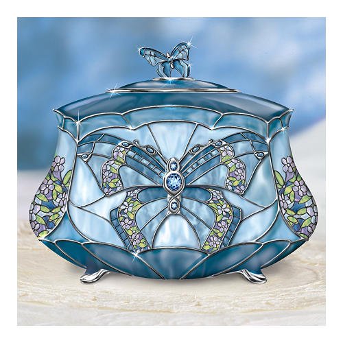 Louis Comfort Tiffany-Style Beauty Takes Wing Collectible Butterfly Music Box