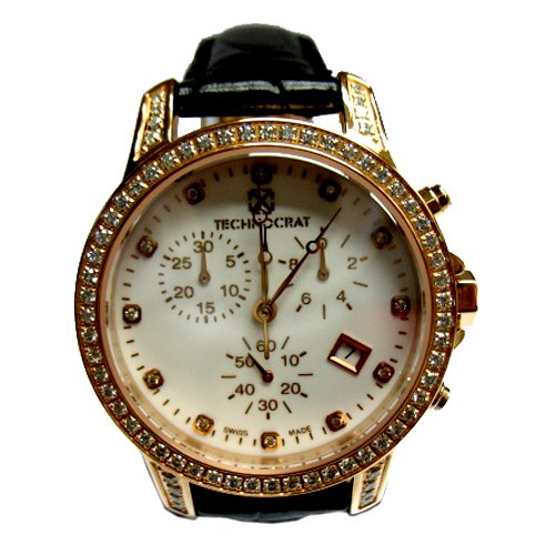 Technocrat Swiss Made Women's Chronograph Diamonds Watch Leather strap (Diamond Wt. 1.12 carat)