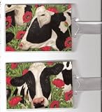  : Set of 2 Luggage Tags Made with Cow Flower Fabric